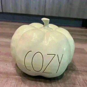 Rae Dunn green and white cozy pumpkin